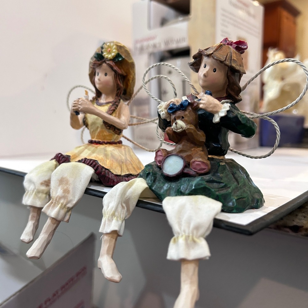 Vintage Sitting Angel Figurines with Teddy Bear Candle Holder Set Fairy Decor